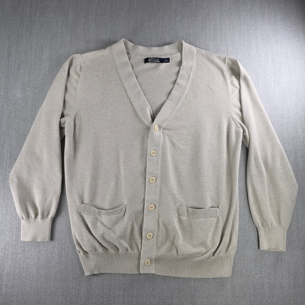 Boca Classics Cardigan Sweater Mens Large Tan Cotton Blend V-Neck Button‎ Front